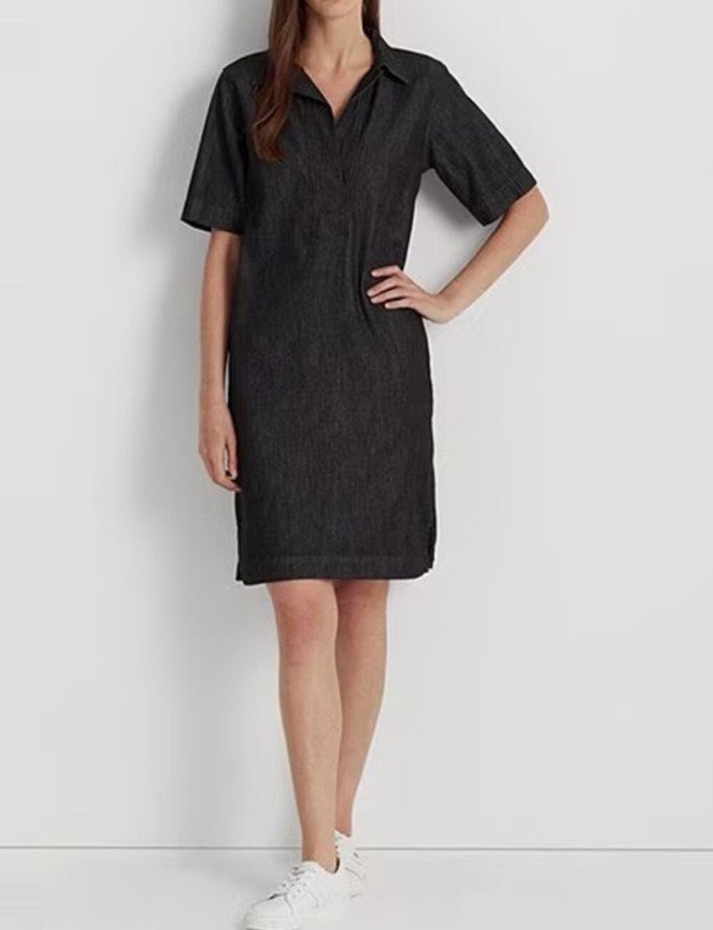 Lauren Ralph Lauren Black Label Black Denim Half Sleeve Lagenlook Dress Sz L